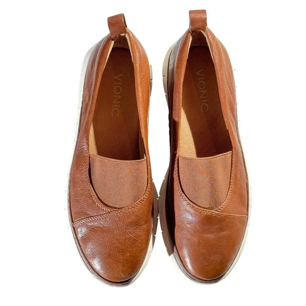 Vionic Fresh Liden Womens Casual Slip-On Shoes Size 7 Brown Leather With White R - Picture 3 of 11